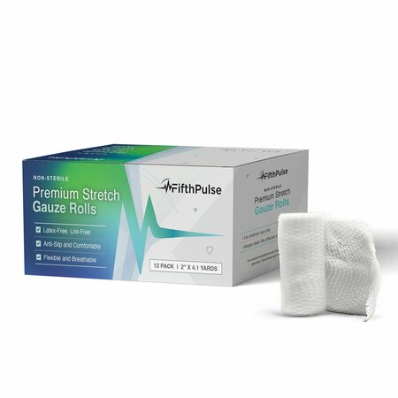 FIFTHPULSE Stretch Gauze Bandages, Latex and Lint Free, Individually Wrapped, 12PK FMN100530